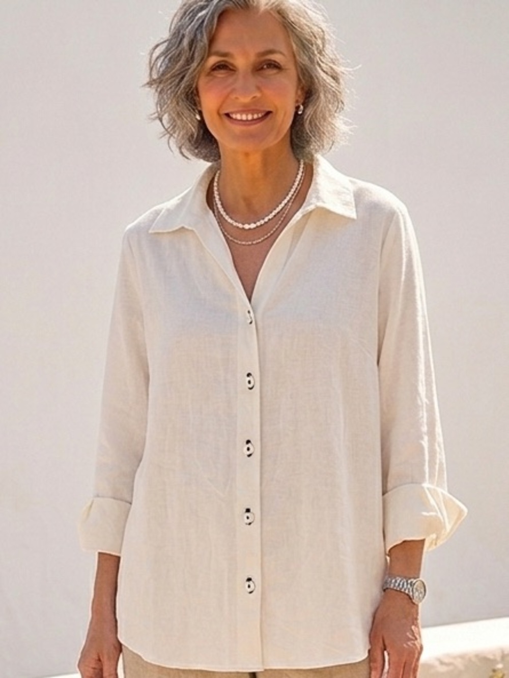 Hot Cotton by Marc Ware Linen Cotton Tunic Shirt Off White L USA Made Lagenlook